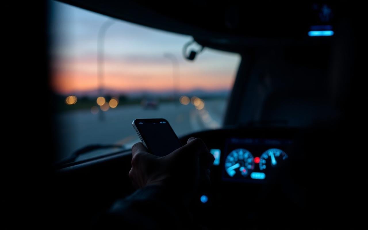 Owner-operator on a phone call in a truck cab reviewing a rate confirmation